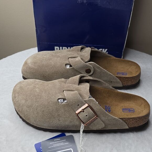 NIB Birkenstock Boston Soft Footbed Suede Leather - Beige Sz L 10 / M 8 - Picture 5 of 11